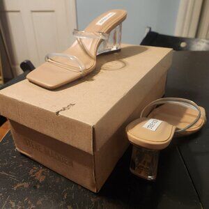Steve Madden Lameza Nude Wedges With Clear Heel 8.5